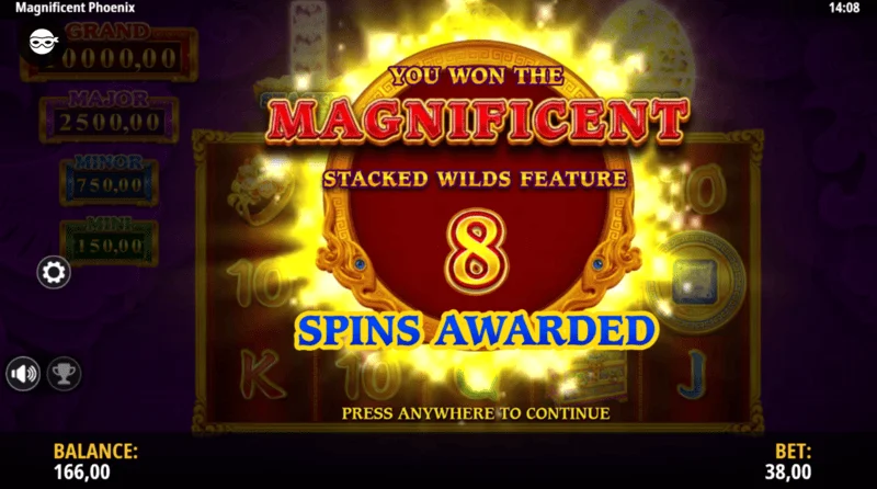 Magnificent Phoenix - screen with 8 free spins