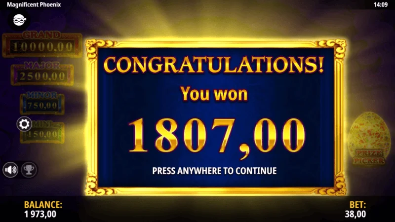 Magnificent Phoenix - total win on the reels